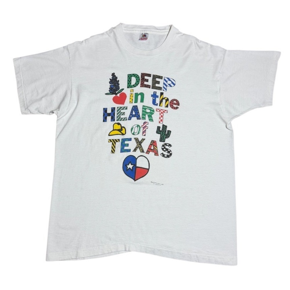 Vintage 90s Heart of Texas USA Cowboy Country Western Desert Art Graphic T-shirt